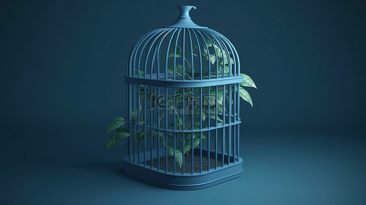 笼子权力背景图片_被困在 3d 笼子里的蓝色植物