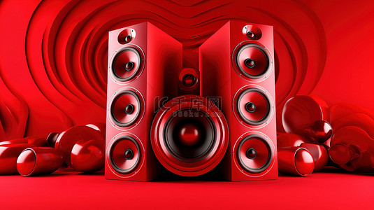 俱乐部成立背景图片_红色背景下深红色扬声器设置的 3D 插图