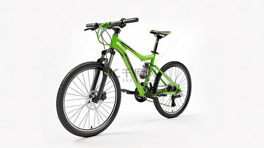 在空白背景上隔离的绿色山地自行车的 3D 渲染