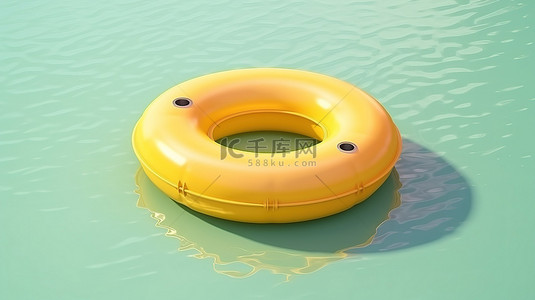 阳光明媚的池畔有趣的 3D 插图，水中的黄色浮子