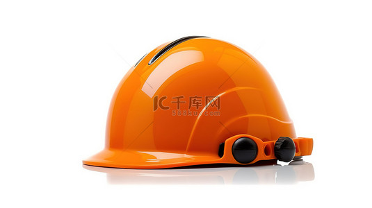 白色背景上特写橙色安全头盔的 3D 渲染