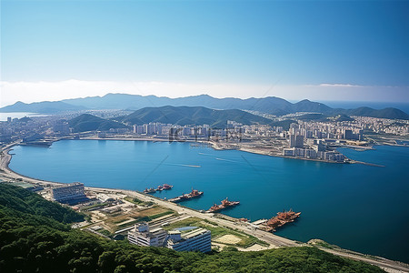 台湾城市港口和码头的景观