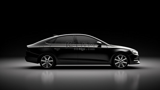 品牌推广方案背景图片_从侧面看到的无品牌黑色汽车的 3D 插图
