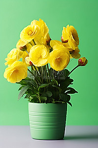 绿色的花盆，黄色的花