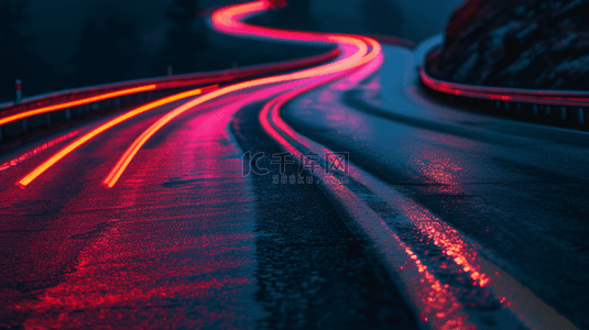 夜晚山路上红色灯光线条流线纹理的背景15