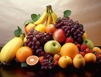 食物香蕉背景图片_香蕉橙子葡萄和橙子
