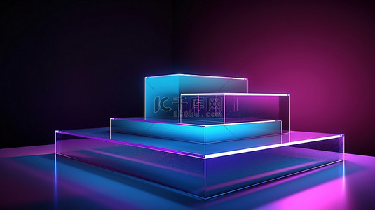 具有蓝色和紫色领奖台的抽象背景 3d 渲染