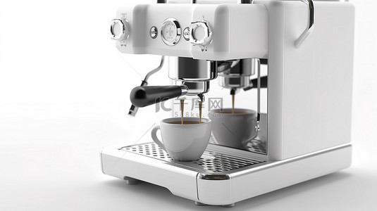 干净的白色背景上的浓缩咖啡机的 3D 渲染