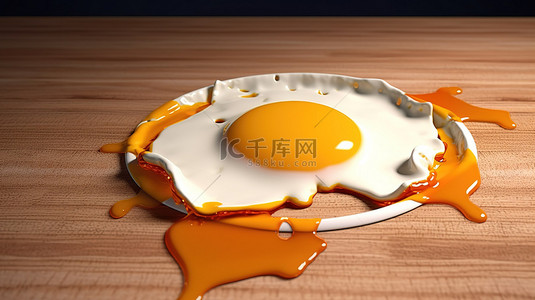 破裂鸡蛋背景图片_3D 插图中破裂的鸡蛋洒在桌面上