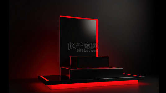 品红色海报背景图片_黑色星期五产品展示 3D 抽象讲台黑色和红色样机