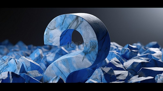 大理石蓝色大理石徽标中的三维查询标记在石材背景字体字符上以 3D 呈现