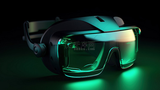 科技宇宙背景图片_用于 Metaverse 技术的绿色 3D 虚拟现实耳机的未来渲染