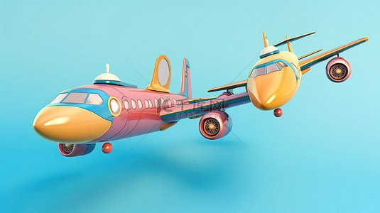 联系我们卡通背景图片_联系我们横幅伴随 3D 渲染的卡通飞机