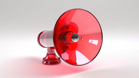 通话符号背景图片_白色单色背景，带有红色卡通玻璃扬声器的 3D 插图，代表促销广告符号