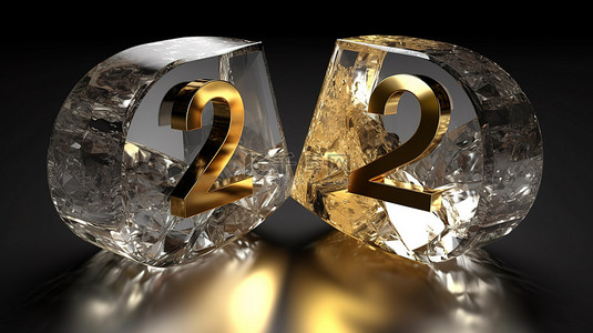 两岁背景图片_庆祝两周年的金色和银色水晶眼镜的说明性 3D 渲染