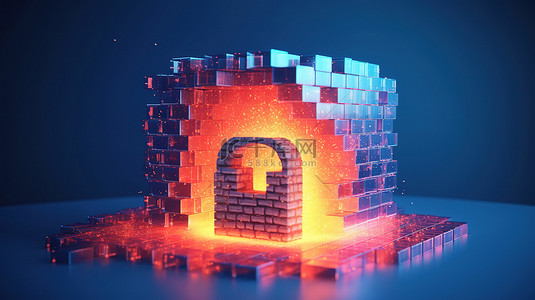 3D 插图通过防火墙保护保护网络安全和网络隐私商业互联网技术概念