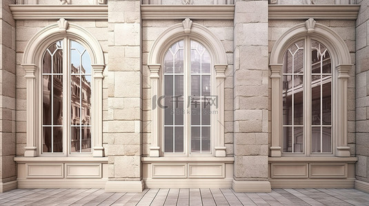 永恒经典风格的石框窗户 3D 渲染