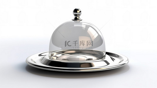 餐饮盘子背景图片_1 带有 3d 渲染的克洛什的盘子，并在白色背景上隔离