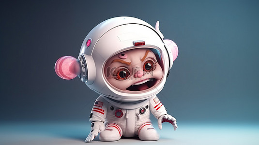 3D 搞笑宇航员手持恶魔头颅