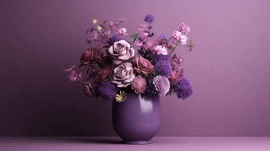 带有 3d 紫色讲台渲染的花卉背景
