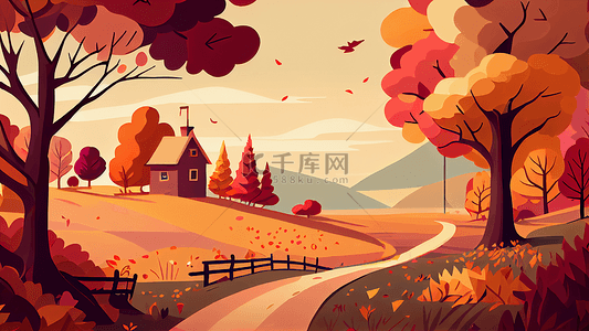 秋季远山插画背景