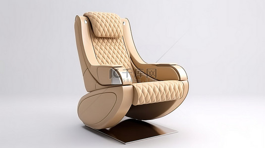 白色背景的孤立商业概念在 3D 渲染的棕色按摩扶手椅中放松
