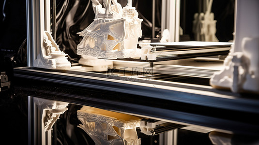 3D 打印机在反射镜表面上生产孤立物体的特写
