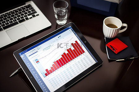 科技金融科技背景图片_桌面上显示图形和多个工具的平板电脑