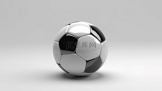 白色背景上黑白足球的 3D 渲染