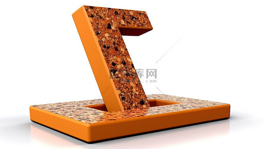 水磨石纹理橙色 3d 在白色背景上呈现左方括号符号