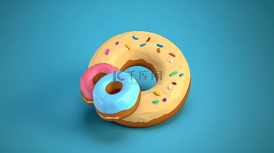 甜甜背景图片_3d 渲染的蓝色背景甜甜圈图