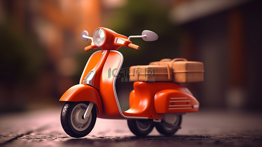 移动物流 摩托车在路上送货的 3D 插图