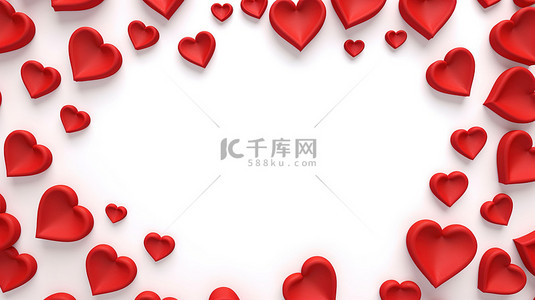 情人节爱情框红心抽象在白色背景上，带 3D 渲染