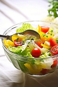 玻璃碗里的蔬菜和西红柿沙拉