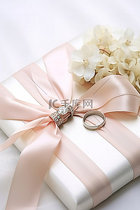 带有丝带和结婚戒指的婚礼请柬