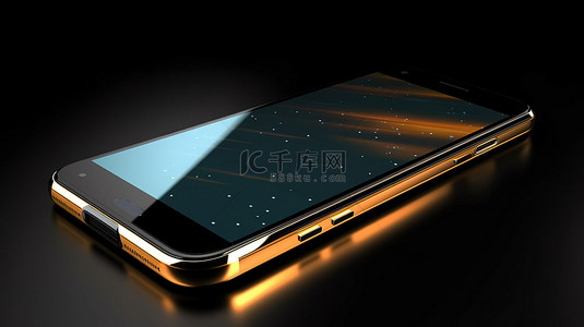 金色和黑色空白屏幕手机的时尚 3D 渲染