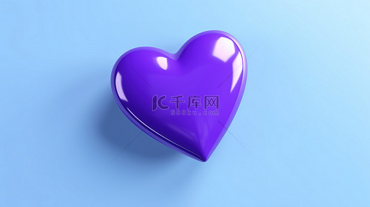 情人节简约心形背景图片_蓝色背景突出了紫心勋章的宏伟简约 3D 插图，这是爱情的象征