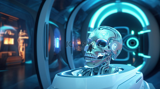 未来机器人医生在医疗技术中操作 MRI 机器的 3D 渲染
