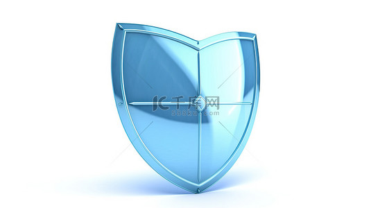 防护盾背景图片_白色背景上的防护蓝色玻璃盾 3D 插图，以确保安全