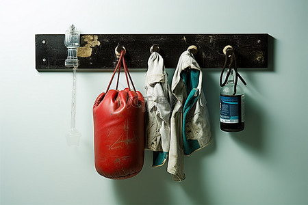 拳击背景图片_壁挂的拳击手套毛巾和水瓶