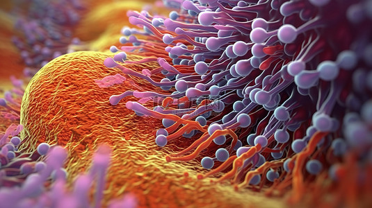癌症医疗背景图片_3d 渲染的微生物特写