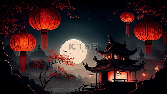 高楼复古背景图片_亭台楼阁复古背景