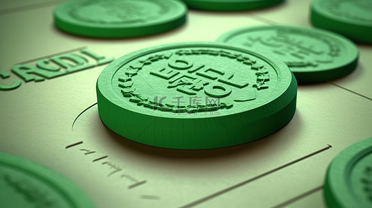 印章logo背景图片_绿色印章生物材料材料在纸上与 3D 橡皮图章设计