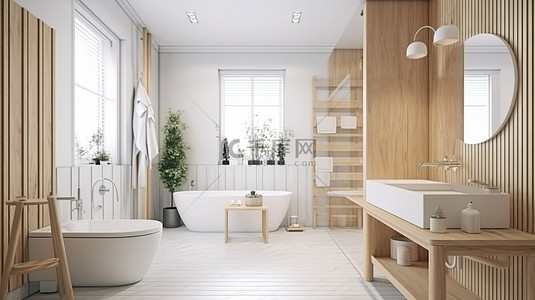 3d白背景图片_现代浴室和卫生间采用 3D 白木设计