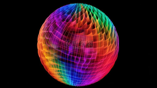 3D 渲染彩虹线框地球仪级联和重叠混合尺寸