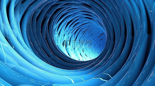 蓝色混沌管以同心圆相交的抽象 3D 插图