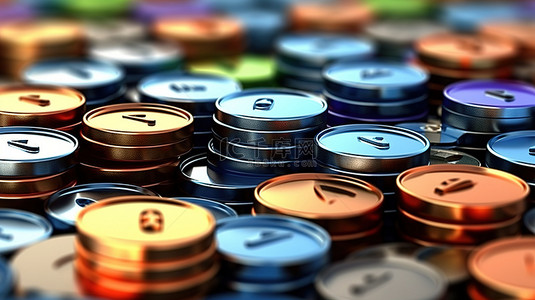交易买卖背景图片_一堆现金上的货币交易按钮 3D 渲染插图