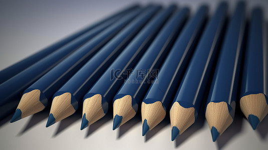 海军蓝背景图片_在 3d 渲染中描绘的一簇海军蓝色铅笔