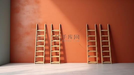 励志背景图片_靠墙对齐的阶梯的 3D 渲染，象征着进步和发展