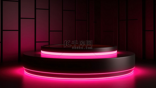 大型舞台背景背景图片_粉红色和白色的大型圆形展示台，带 3D 渲染和照明